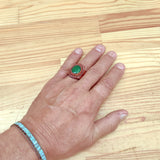 Unique Handcrafted Vegetal Brown Leather Ring with Green Agate Stone Setting-Fashion Jewelry-Size 14 Unisex Gift Fashion Jewelry Band