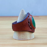 Unique Handcrafted Vegetal Brown Leather Ring with Green Agate Stone Setting-Fashion Jewelry-Size 14 Unisex Gift Fashion Jewelry Band
