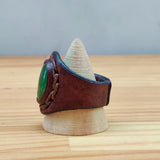 Handcrafted Brown Leather Ring with Green Agate Stone Setting -  Fashion Jewelery -  Men and Women -  Handmade Ring