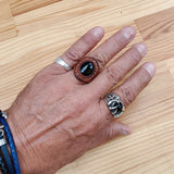 Handcrafted Brown Leather Ring with Black Agate Stone Setting -  Fashion Jewelery -  Men and Women -  Handmade Ring