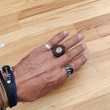 Lifestyle Handcrafted Vegetal Brown Leather Ring with White Agate Stone Setting-Fashion  Fashion Jewelry with Naturel Stone Band