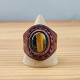 Handcrafted Brown Leather Ring With Tiger Eye Stone -  Fashion Jewelery -  Men and Women -  Handmade Ring