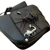 Handcrafted Black Vegetan Leather Motorcycle Skull Left Side Solo Saddlebag with Stainless Steel Flask