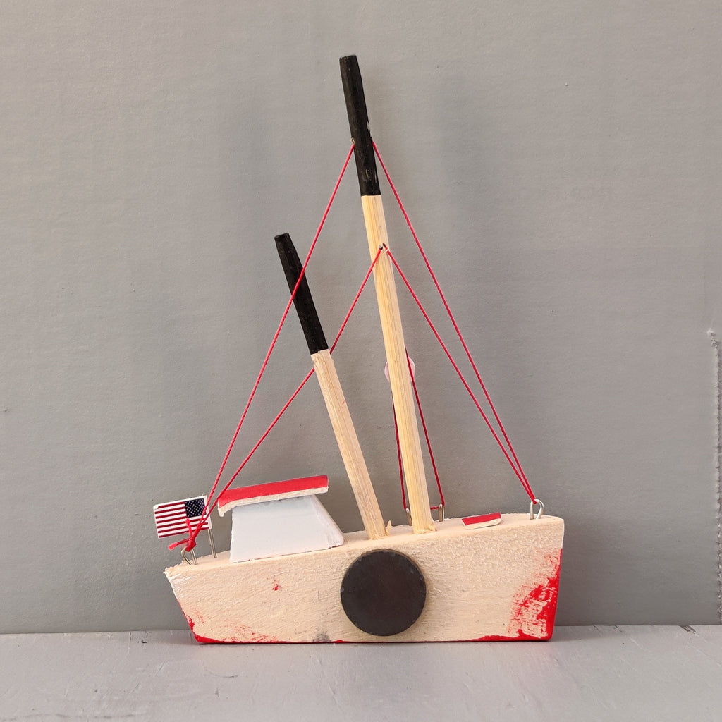 Wooden Ship Refrigerator Handcrafted Fishing Boat Sail S