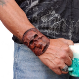 Handmade Leather Cuff, Rustic Brown Skull Leather Bracelet