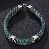 Fashion Unisex Braided Leather Rustic Green Bracelet -  Boho Bracelets -  Stainless Steel Clasp Boho Leather Bracelets for Men