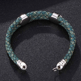 Fashion Unisex Braided Leather Rustic Green Bracelet -  Boho Bracelets -  Stainless Steel Clasp Boho Leather Bracelets for Men