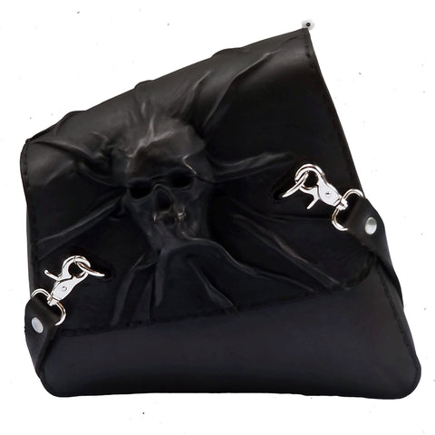 Handcrafted Black Leather Motorcycle Right Side Saddlebag - Leather Solo Swingarm Bag with Skull Design