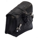 Handcrafted Black Leather Motorcycle Right Side Saddlebag - Leather Solo Swingarm Bag with Skull Design