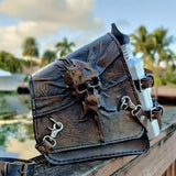 Handcrafted Genuine Leather Skull Motorcycle Right Side Saddle Bag - Universal Swingarm Bag with Skull Design