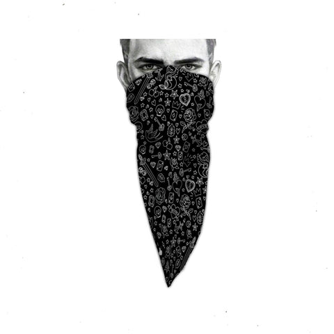 Unique Neck Gaiter - Triangle Face Mask - Tattoo - Black Face Mask - Biker Bandana - Gift Design Scarf